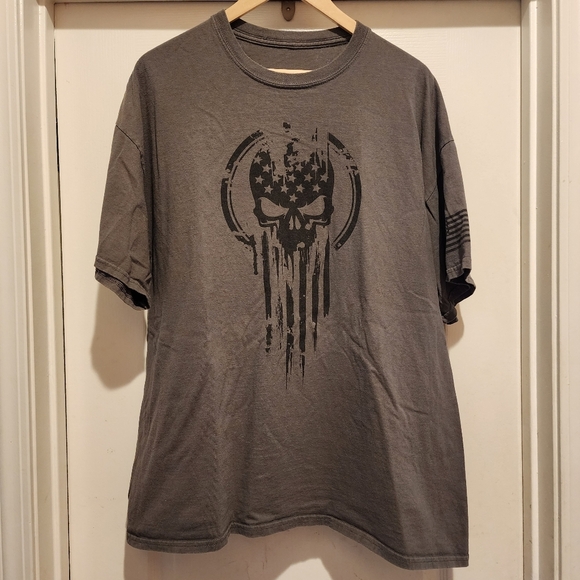 Dion Wear Charcoal gray Flag skull short sleeve shirt Size XXL - Picture 1 of 8